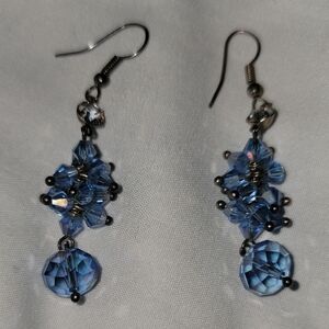 Blue Crystal Cluster Drop Earrings - Women Jewelry